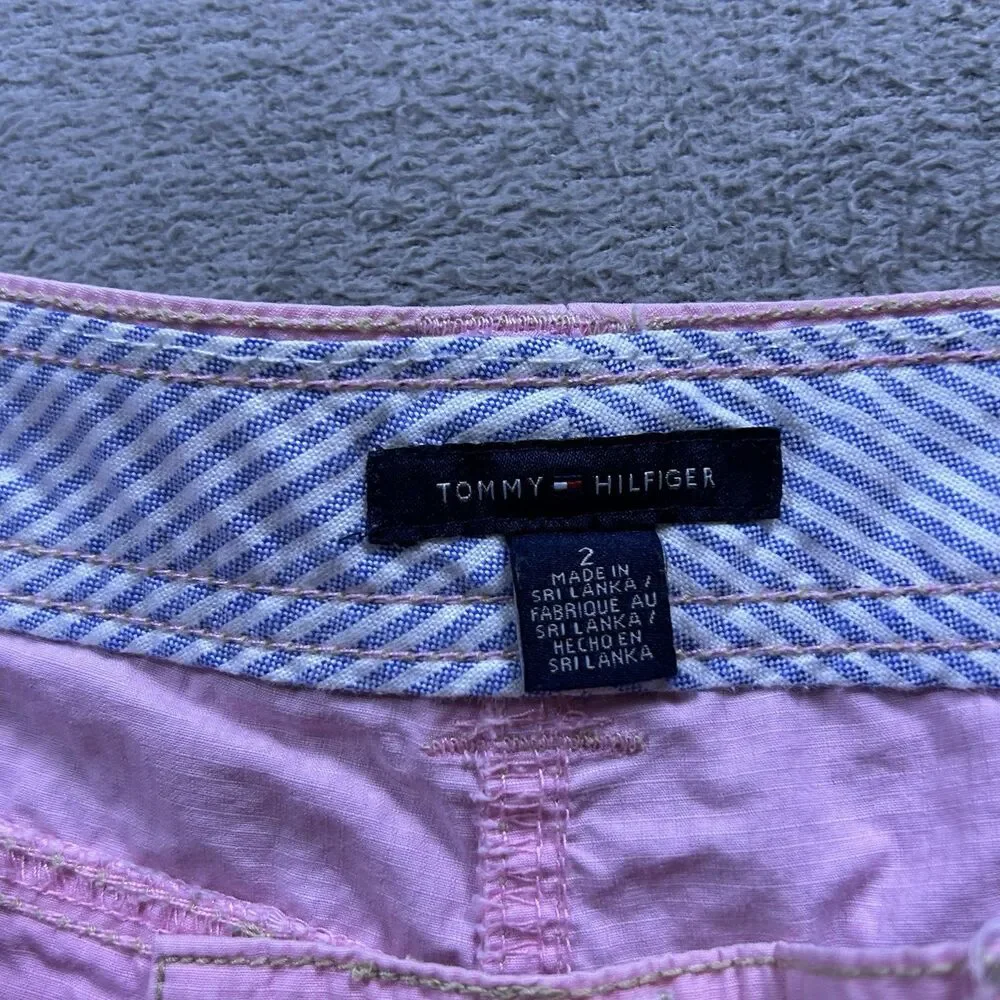 Tommy Hilfiger Utility Cargo Shorts Women's 2 Pink 100% Cotton Y2K Preppy Summer